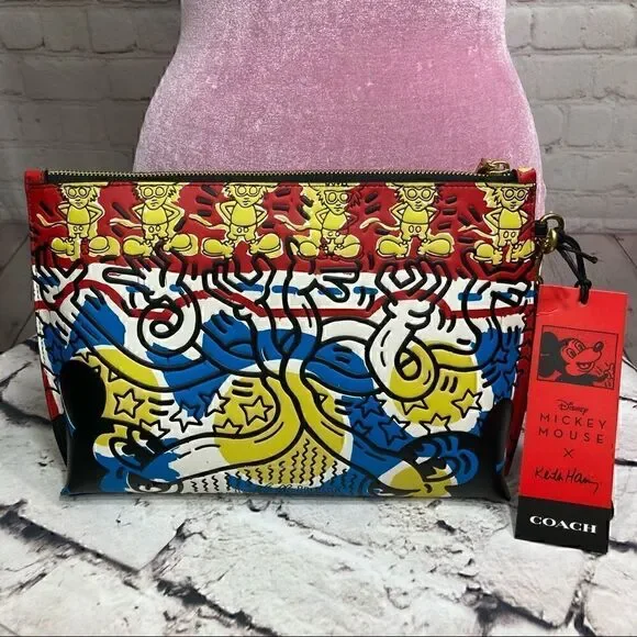 COACH X Disney Mickey X Keith Haring Academy Pouch *Rare Limited Edition!!!
